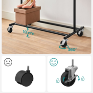 Stojak na ubrania INEZ na kółkach, maks. 90kg, 83,5x45x160cm, czarna  