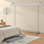 Wieszak na ubrania DOLLY na kółkach, max. 150 kg, 45x160-200x161,5cm, srebrny