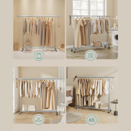 Wieszak na ubrania DOLLY na kółkach, max. 150 kg, 45x160-200x161,5cm, srebrny