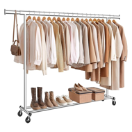 Wieszak na ubrania DOLLY na kółkach, max. 150 kg, 45x160-200x161,5cm, srebrny