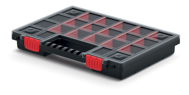 Plastikowy organizer NORS, 10 sztuk, 22 przegródki, 34x25x5 cm, czarno-przezroczysty