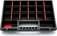 Plastikowy organizer NORS, 10 sztuk, 22 przegródki, 34x25x5 cm, czarno-przezroczysty