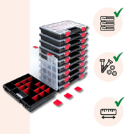 Plastikowy organizer NORS, 10 sztuk, 22 przegródki, 34x25x5 cm, czarno-przezroczysty