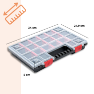 Plastikowy organizer NORS, 10 sztuk, 22 przegródki, 34x25x5 cm, czarno-przezroczysty