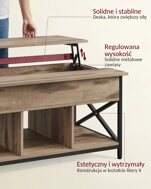 Regulowany stół konferencyjny LUBOR, 60x100x(48-62)cm, camel brąz/czarna  