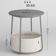 Okrągły stolik z koszem COLETTE, 45x50cm, szara/biała