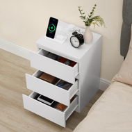 Stolik nocny z funkcją ładowania ZION, 35x40x59 cm, biały