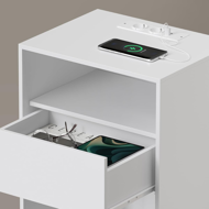 Stolik nocny LUCIANO z funkcją ładowania, 35x45x58,3 cm, biały