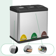 Kosz do segregacji odpadów SORT, 24l (3x8l), stalowa