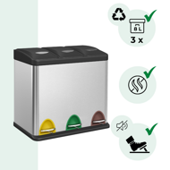 Kosz do segregacji odpadów SORT, 24l (3x8l), stalowa