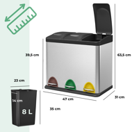 Kosz do segregacji odpadów SORT, 24l (3x8l), stalowa
