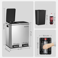 Kosz do segregacji odpadów SORT 30l (2×15l), srebrny/czarny