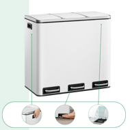 Kosz do segregacji odpadów SORT, 54l (3x18l) + worki na śmieci, biała