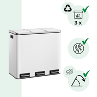 Kosz do segregacji odpadów SORT, 54l (3x18l) + worki na śmieci, biała