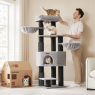 Drapak dla kota ONYX, 50x50x160cm, szary/czarny