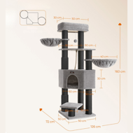 Drapak dla kota ONYX, 50x50x160cm, szary/czarny