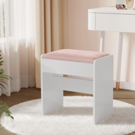Tapicerowany taboret/krzesło VELVET do toaletki, 45×45×28,6 cm, biały/różowy
