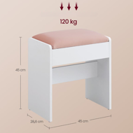 Tapicerowany taboret/krzesło VELVET do toaletki, 45×45×28,6 cm, biały/różowy