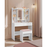 Tapicerowany taboret/krzesło VELVET do toaletki, 45×45×28,6 cm, biały/różowy