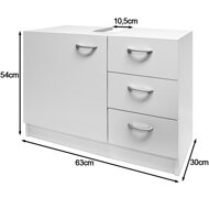 Szafka pod umywalkę z 3 szufladami SILKE, 63x30x54cm, biała  