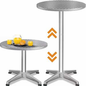 Regulowany aluminiowy stół barowy NERO Ø60 cm, srebrny