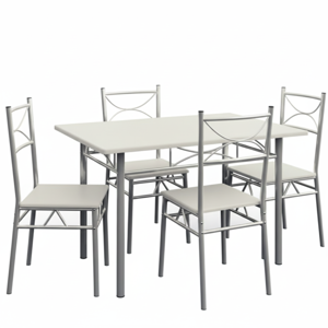 Zestaw jadalniany PAUL, 5 części, aksamitnie biała