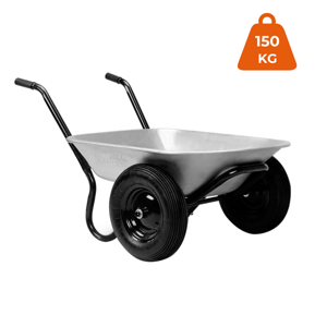 Ocynkowana taczka DAMO, max. pojemność 100l/150kg, 2 opony, srebrna/czarna