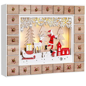 Kalendarz Adwentowy Drewniany LED Święty Mikołaj