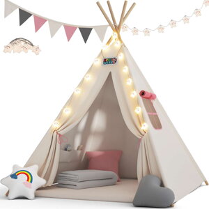 Namiot tipi JULIA, 160x120x120cm, beżowo/różowa