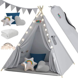 Namiot tipi JULIUS, 120x120x160cm, szara/niebieska