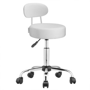 Taboretka na kółkach z oparciem ROLAND, Ø35cm, biała