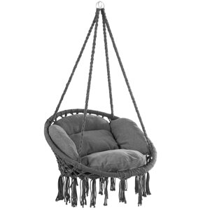 Wiszące krzesło BOHO z poduszkami, Ø61cm, antracytowa  