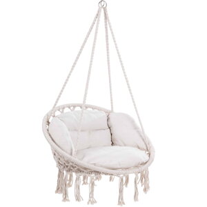Wiszące krzesło BOHO z poduszkami, Ø61cm, beżowa  