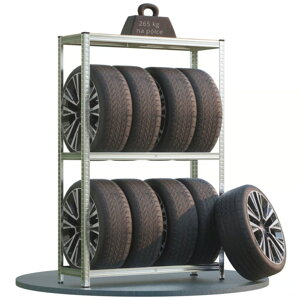 Regał na opony TYRE, 120x40x180 cm, max 795 kg, srebrna/jasnobrązowy