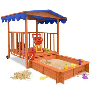 Piaskownica z werandą HAPPY, 130x130x143cm, brązowa/niebieska