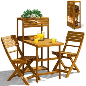 Zestaw balkonowy PATIO, 3-elementowy, naturalne drewno