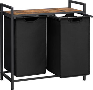 Kosz na bieliznę z półką BERGEN, 2x46l, czarna/brązowa