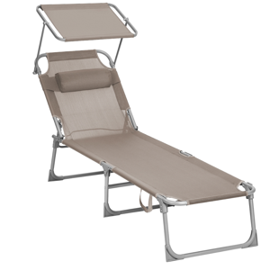 Leżak ogrodowy LAGUNA z regulowanym daszkiem, 193x59x30cm, brązowo-szary (taupe)