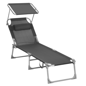 Leżak ogrodowy LAGUNA z regulowanym daszkiem, 193x59x30cm, ciemnoszary
