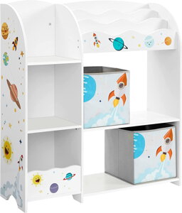 Organizer na zabawki i książki dla dzieci, wielofunkcyjny schowek z 2 pudełkami do przechowywania, VESMÍR, biały