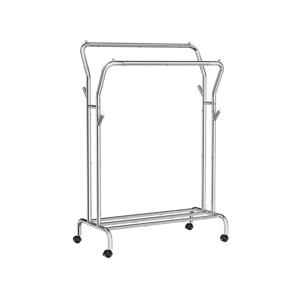 Stojak do garderoby MATILDA na kółkach, max. 100 kg, 155x103x52 cm, srebrny