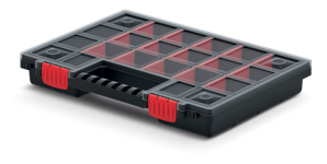Plastikowy organizer NORS, 10 sztuk, 22 przegródki, 34x25x5 cm, czarno-przezroczysty