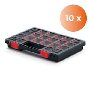 Plastikowy organizer NORS, 10 sztuk, 22 przegródki, 34x25x5 cm, czarno-przezroczysty