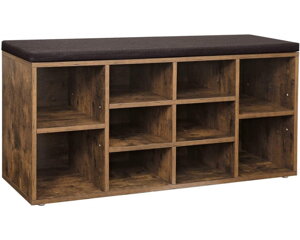 Szafka na buty z tapicerowaną ławką GABI, 10 przegródek, 104x30x48cm, ciemny brąz/czarna