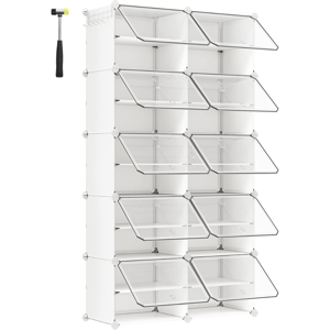 Organizer na buty KIMBERLY, 10 boksów, biały/przezroczysty