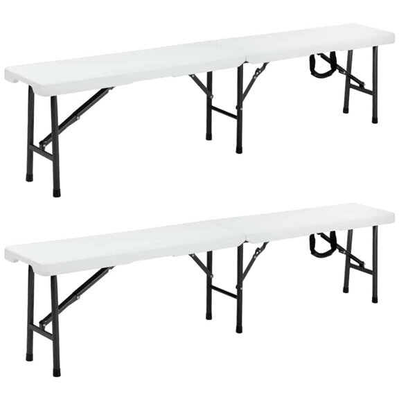 Składane ławki piwne z tworzywa sztucznego, 2 szt., białe, 183 cm