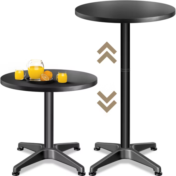 Regulowany aluminiowy stół barowy NERO Ø60 cm, czarny