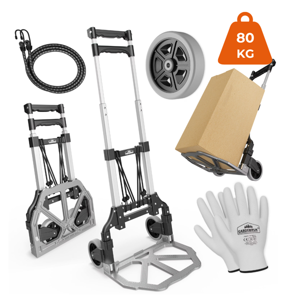 Wózek transportowy TROY z regulowaną wysokością, max. 80 kg, srebrny/czarny