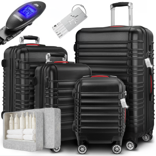 Zestaw walizek skorupowych AERO, 4-częściowy, ABS, czarny