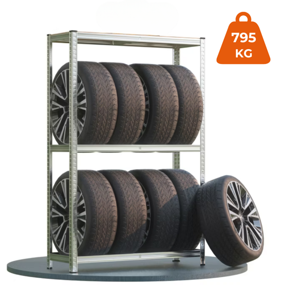 Regał na opony TYRE, 120x40x180 cm, max 795 kg, stalowy/jasnobrązowy